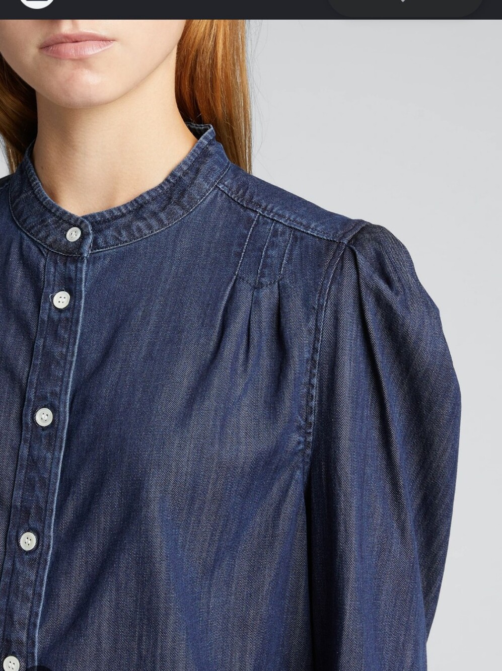 FRAME $268 Charlie Puff-Sleeve Denim Top Women's Small "Gorham" Dark Wash - Picture 5 of 15